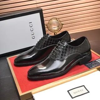 Gucci Ophidia Black Patent Leather Cap-Toe GG Monogram Embossed Oxford Shoes