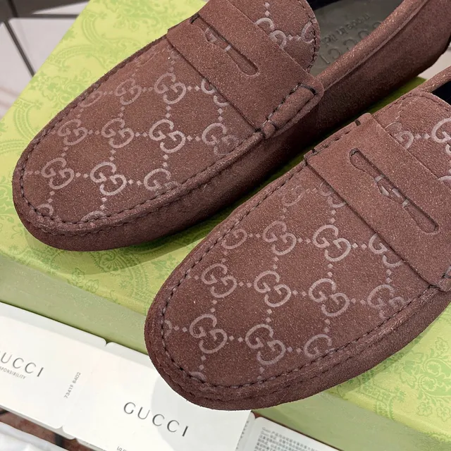 Gucci Ophidia Brown Beige Suede GG Monogram Loafer 6