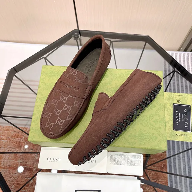 Gucci Ophidia Brown Beige Suede GG Monogram Loafer 7