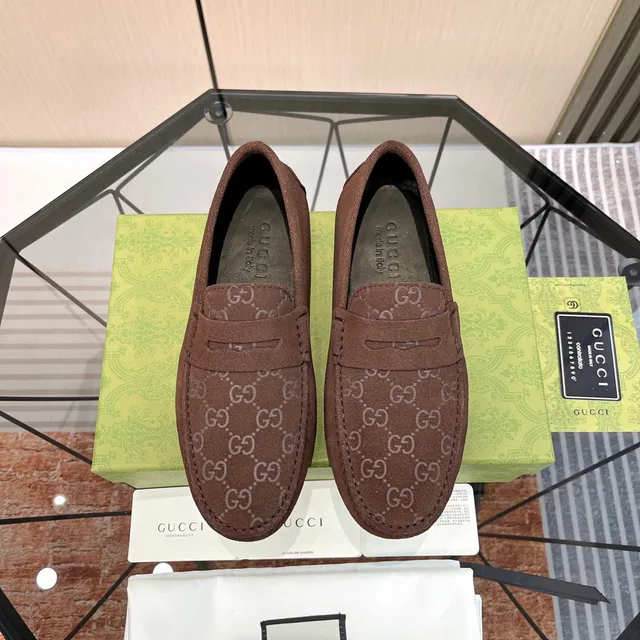 Gucci Ophidia Brown Beige Suede GG Monogram Loafer 8