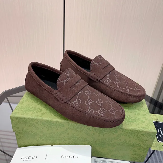 Gucci Ophidia Brown Beige Suede GG Monogram Loafer 9