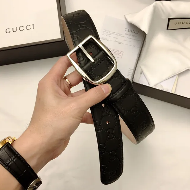 Gucci Ophidia Embossed GG Black Leather Belt 6