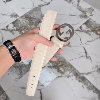 Gucci Ophidia Embossed GG Monogram Off-White Leather Belt