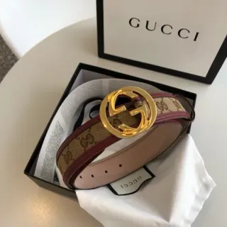 Gucci Ophidia GG Monogram Canvas and Burgundy Leather Belt