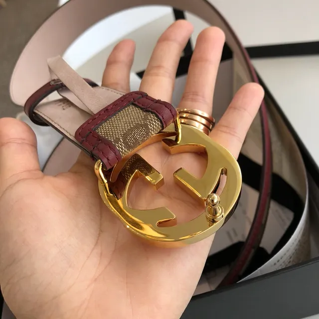 Gucci Ophidia GG Monogram Canvas and Burgundy Leather Belt 2