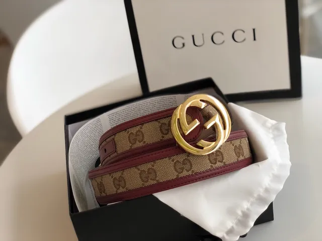 Gucci Ophidia GG Monogram Canvas and Burgundy Leather Belt 6