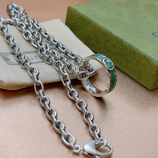 Gucci Ophidia Green Enamel Interlocking G Pendant Necklace 6