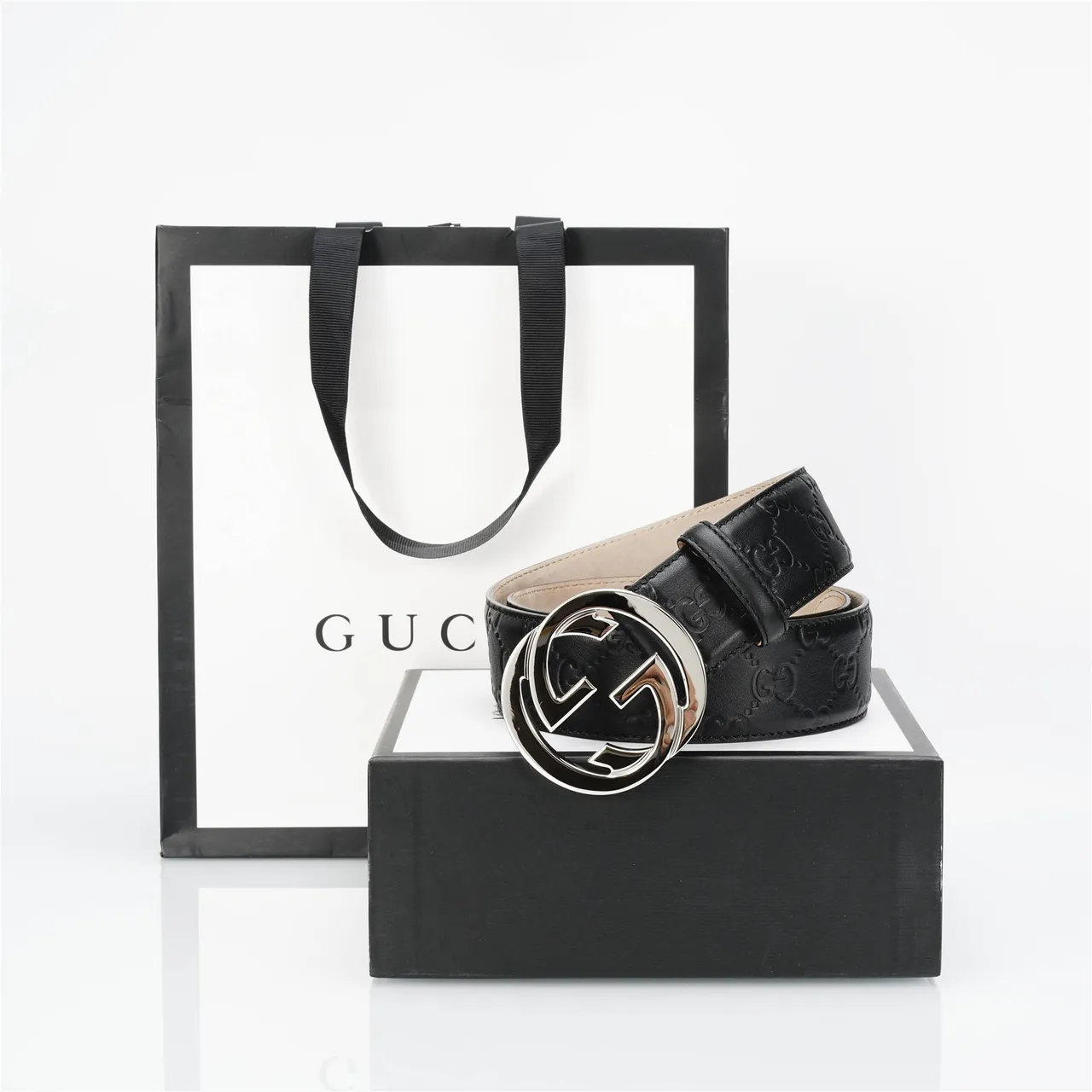 Gucci Ophidia Interlocking G Buckle Black Leather Belt 13