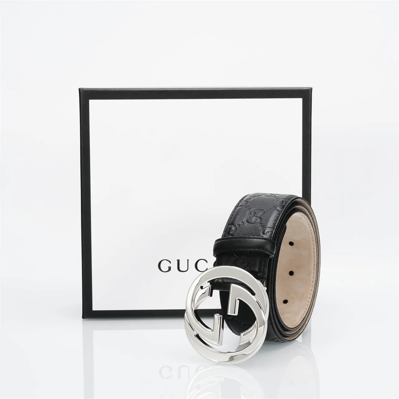 Gucci Ophidia Interlocking G Buckle Black Leather Belt 14