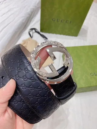 Gucci Ophidia Interlocking G Buckle Navy Leather Belt 2
