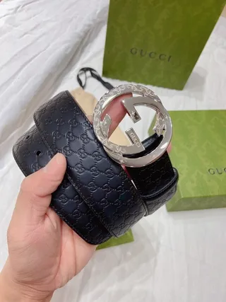 Gucci Ophidia Interlocking G Buckle Navy Leather Belt 4
