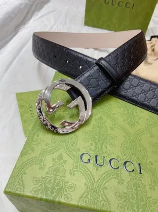 Gucci Ophidia Interlocking G Buckle Navy Leather Belt 6