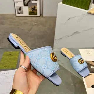 Gucci Ophidia Light Blue Quilted GG Monogram Slippers