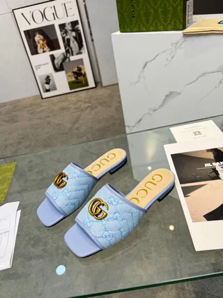 Gucci Ophidia Light Blue Quilted GG Monogram Slippers 2