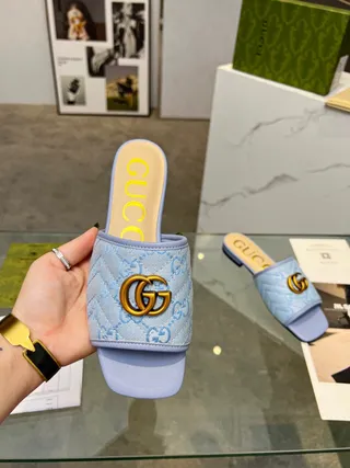Gucci Ophidia Light Blue Quilted GG Monogram Slippers 3