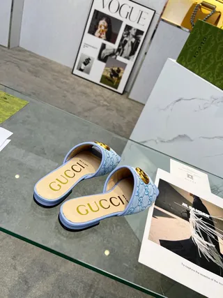Gucci Ophidia Light Blue Quilted GG Monogram Slippers 7