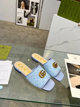 Gucci Ophidia Light Blue Quilted GG Monogram Slippers 8