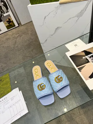 Gucci Ophidia Light Blue Quilted GG Monogram Slippers 9