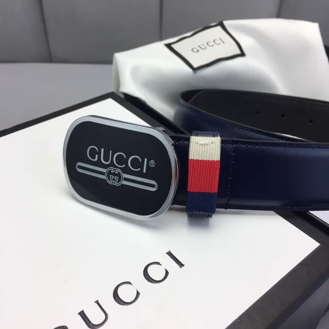 Gucci Ophidia أزرق بحري أحمر بيضوي قفل أسود لامع interlocking G  لوجو حزام جلدي 3