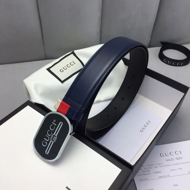 Gucci Ophidia أزرق بحري أحمر بيضوي قفل أسود لامع interlocking G  لوجو حزام جلدي 4