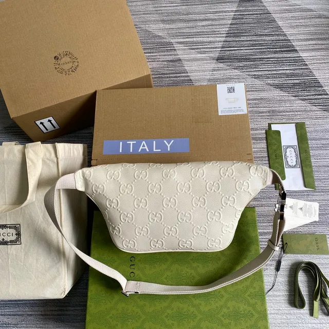 Gucci Ophidia Off-White Embossed GG Monogram Fashion Belt Bag 17