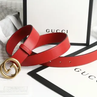 Gucci Ophidia Red Gold Interlocking G Buckle মসৃণ চামড়ার বেল্ট