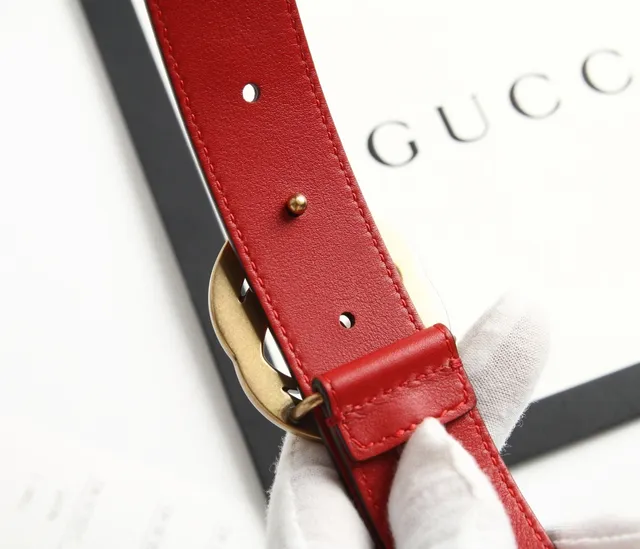 Gucci Ophidia 红金 Interlocking G 扣环 光滑皮革腰带 2