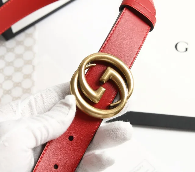 Gucci Ophidia 红金 Interlocking G 扣环 光滑皮革腰带 3