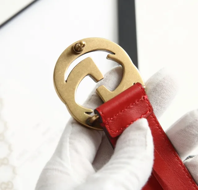 Gucci Ophidia 红金 Interlocking G 扣环 光滑皮革腰带 4