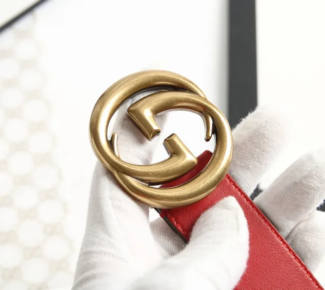 Gucci Ophidia 红金 Interlocking G 扣环 光滑皮革腰带 5