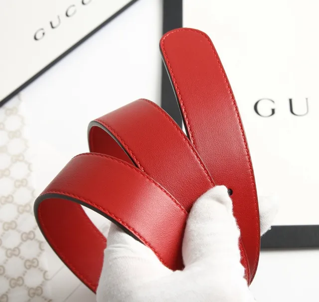 Gucci Ophidia 红金 Interlocking G 扣环 光滑皮革腰带 8