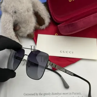 Gucci Rectangular Aviator Metal Frame Gradient Sunglasses