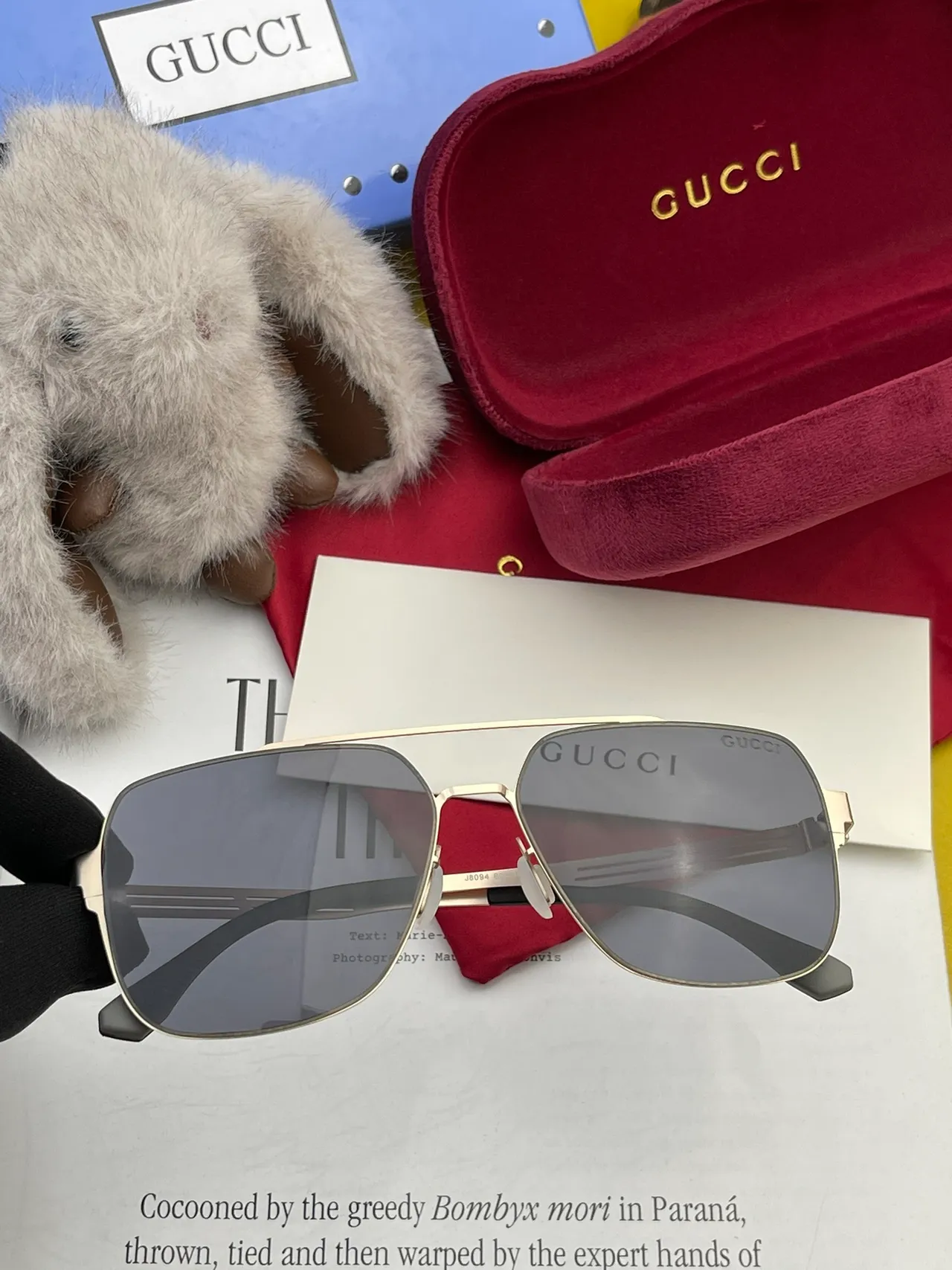 Gucci Rectangular Aviator Metal Frame Gradient Sunglasses 6