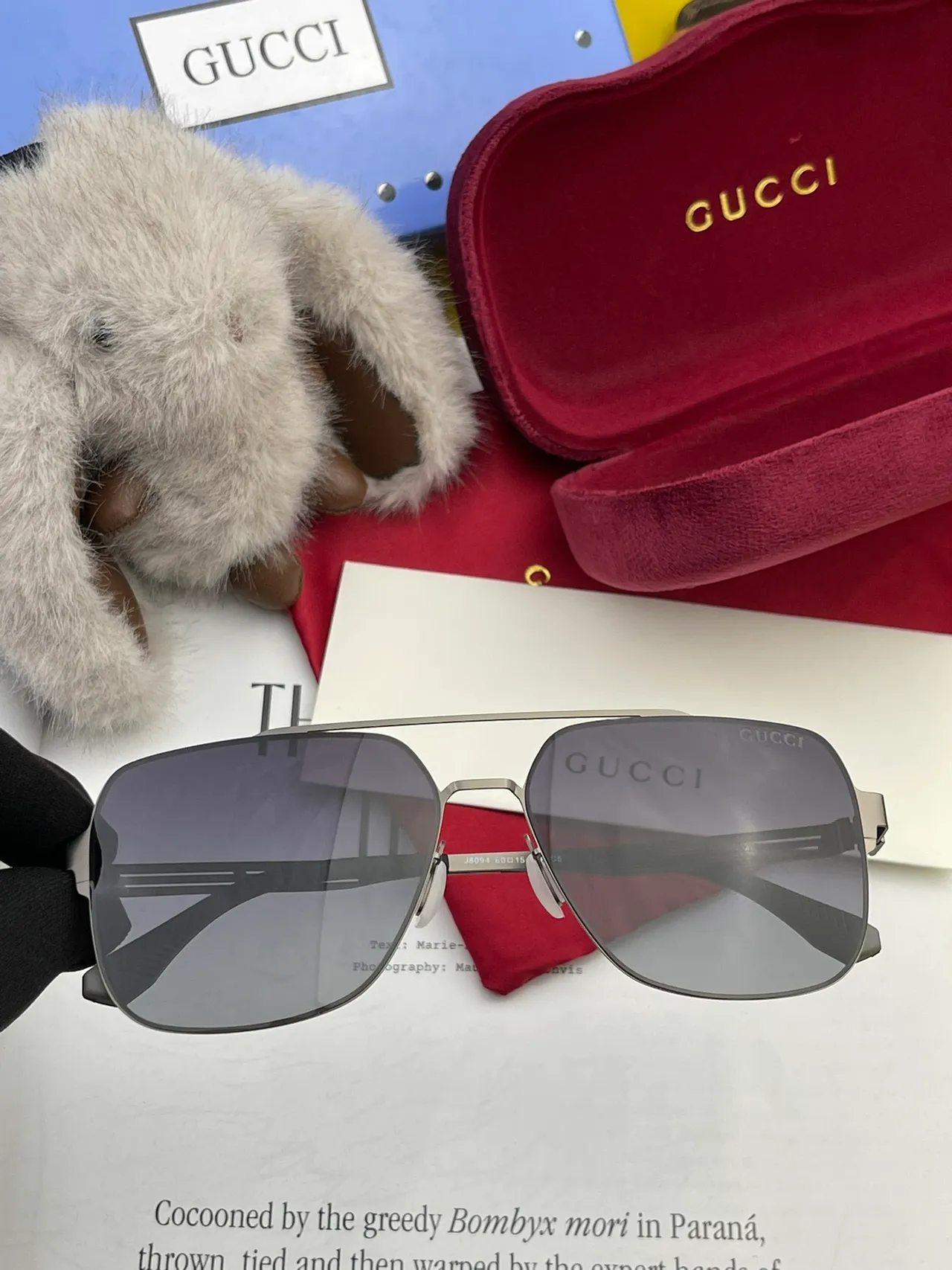 Gucci Rectangular Aviator Metal Frame Gradient Sunglasses 7
