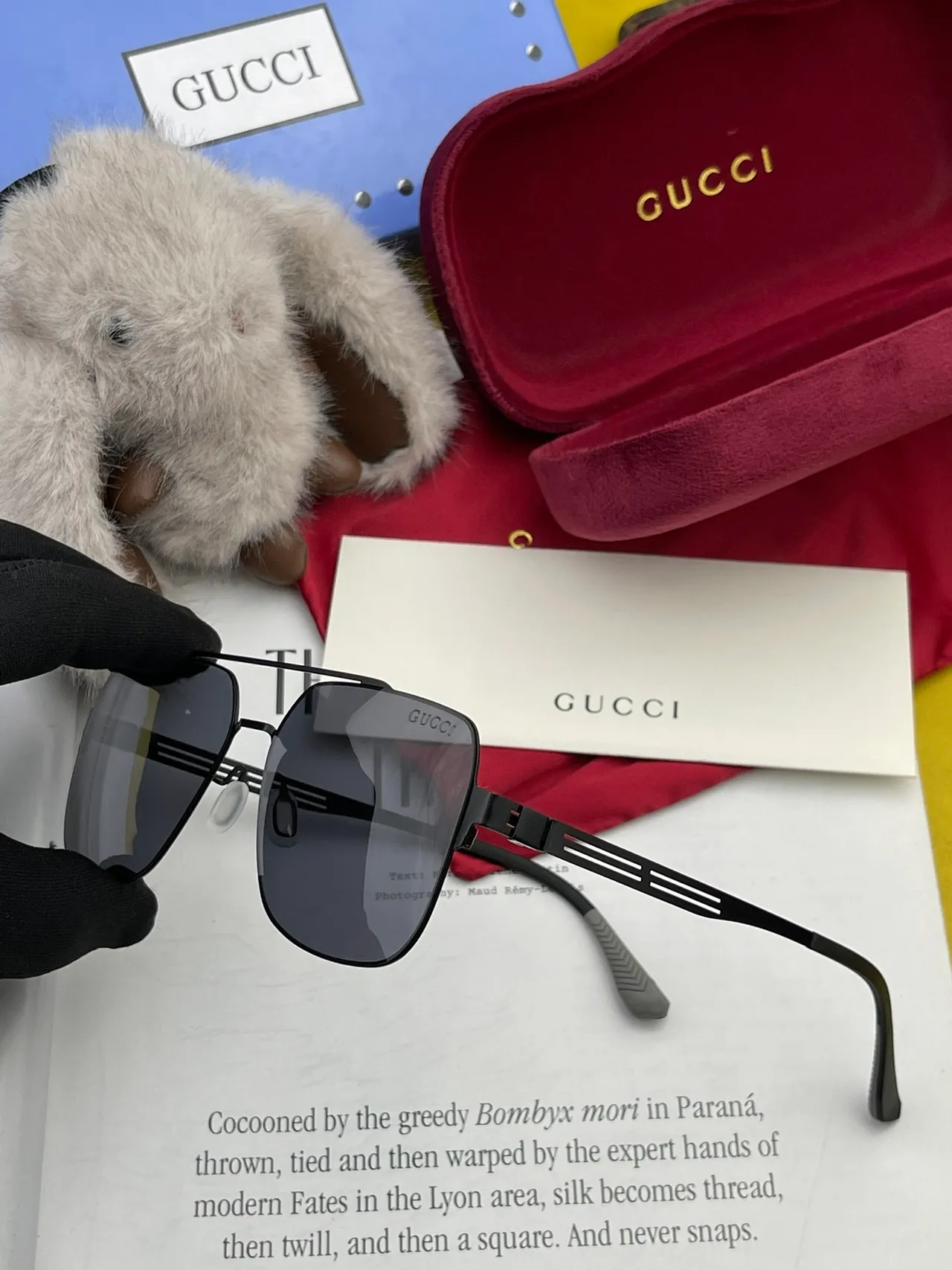 Gucci Rectangular Aviator Metal Frame Gradient Sunglasses 8