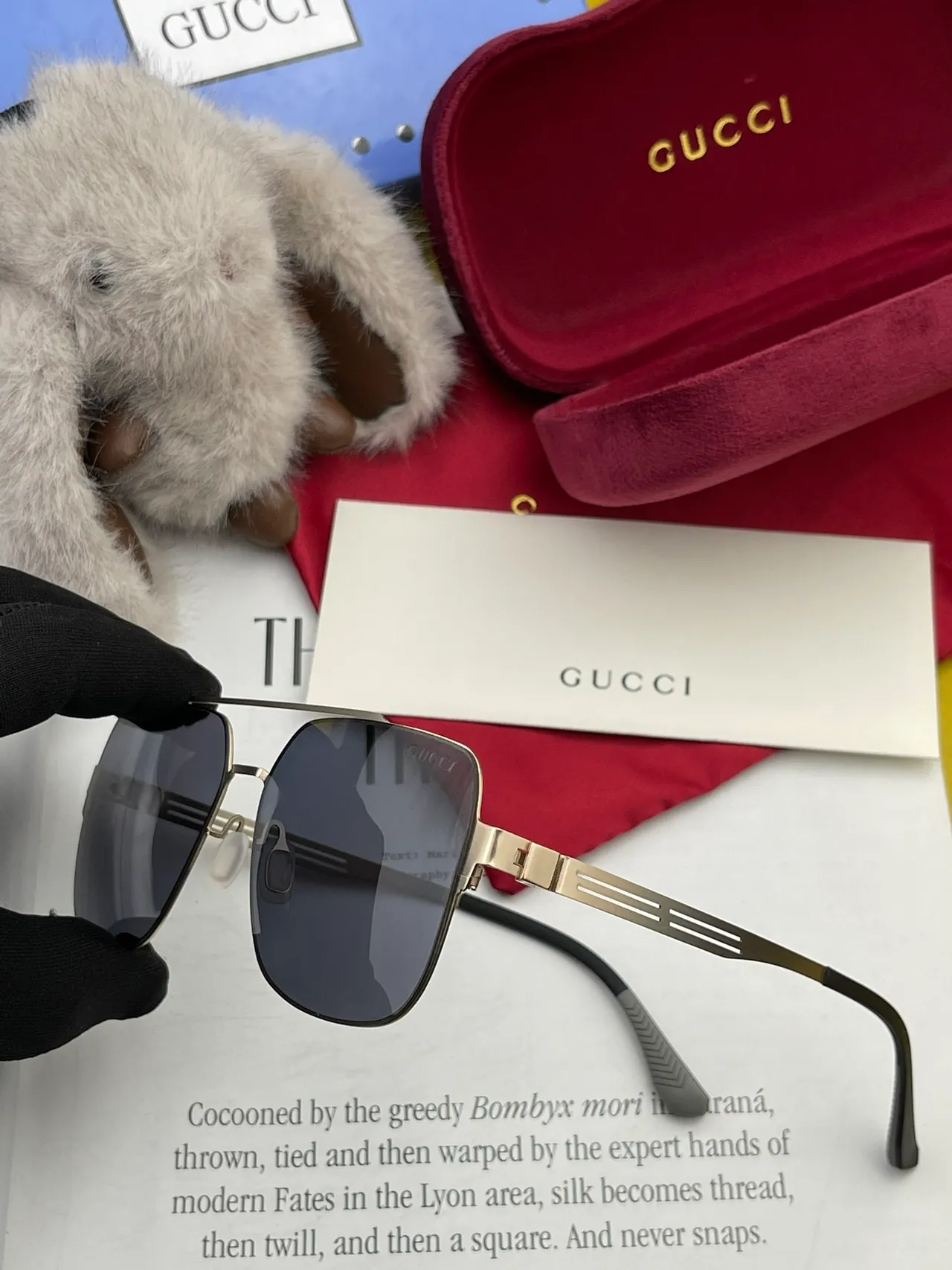 Gucci Rectangular Aviator Metal Frame Gradient Sunglasses 9