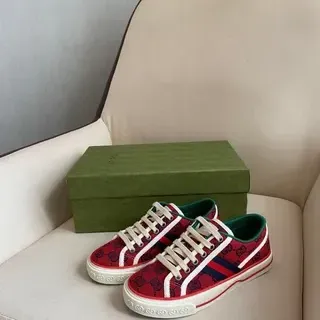 Gucci Red Green GG Monogram Canvas Web Stripe Detail Lifestyle Sneakers