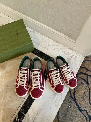 Gucci Red Green GG Monogram Canvas Web Stripe Detail Lifestyle Sneakers 2