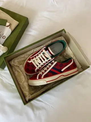 Gucci Red Green GG Monogram Canvas Web Stripe Detail Lifestyle Sneakers 3