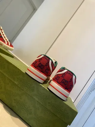 Gucci Red Green GG Monogram Canvas Web Stripe Detail Lifestyle Sneakers 4