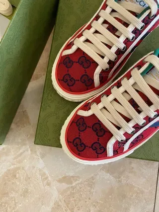 Gucci Red Green GG Monogram Canvas Web Stripe Detail Lifestyle Sneakers 5