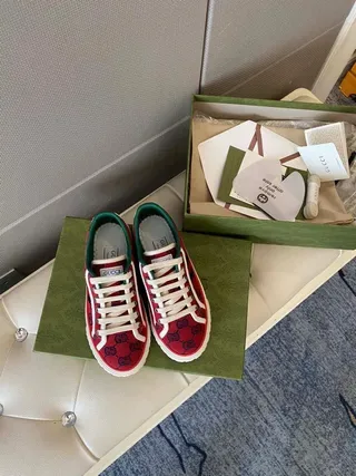 Gucci Red Green GG Monogram Canvas Web Stripe Detail Lifestyle Sneakers 6