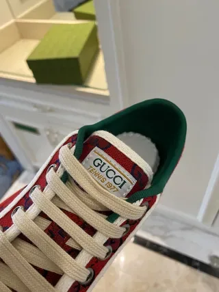 Gucci Red Green GG Monogram Canvas Web Stripe Detail Lifestyle Sneakers 8