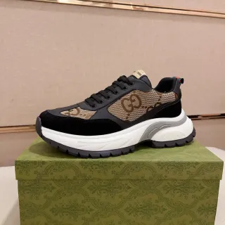 Gucci Rhyton أسود وبيج GG Monogram حذاء رياضي كبير
