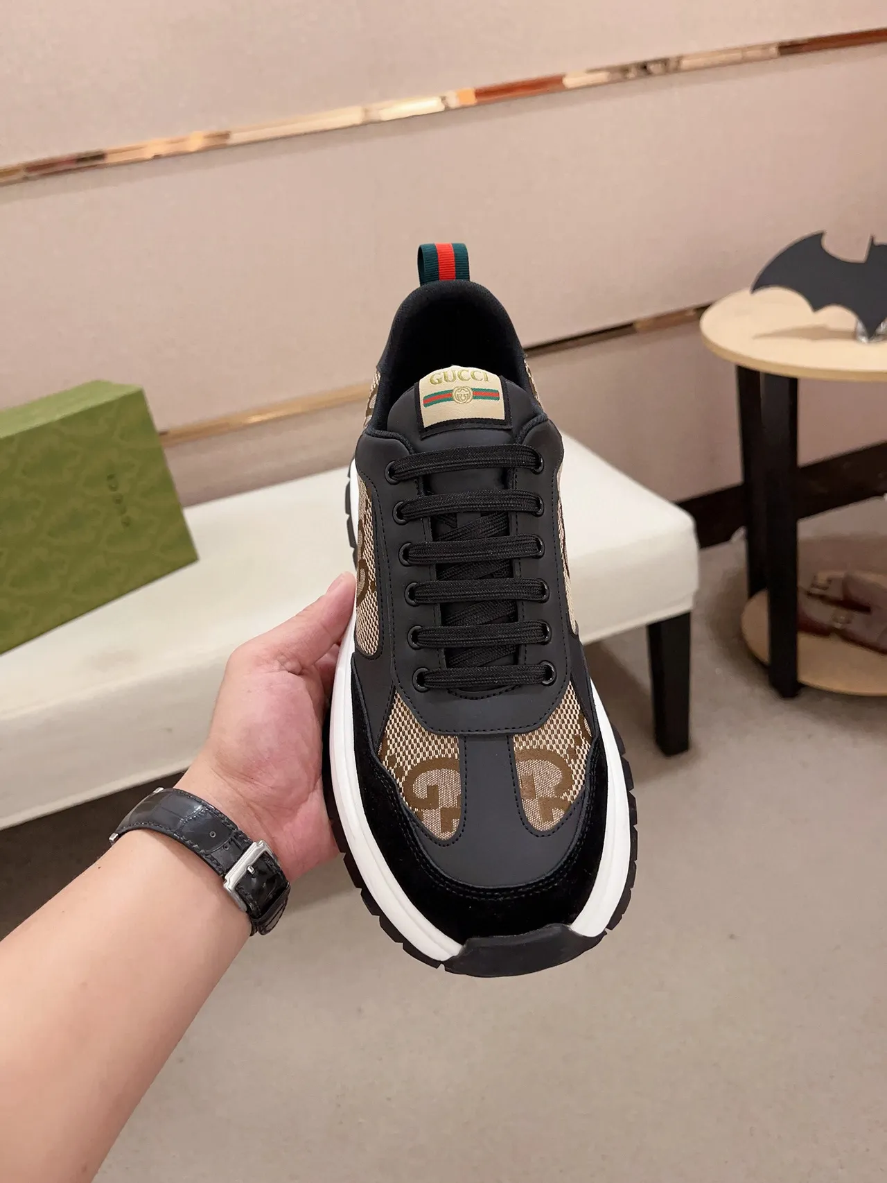 Gucci Rhyton Black and Beige GG Monogram Chunky Sneakers 2