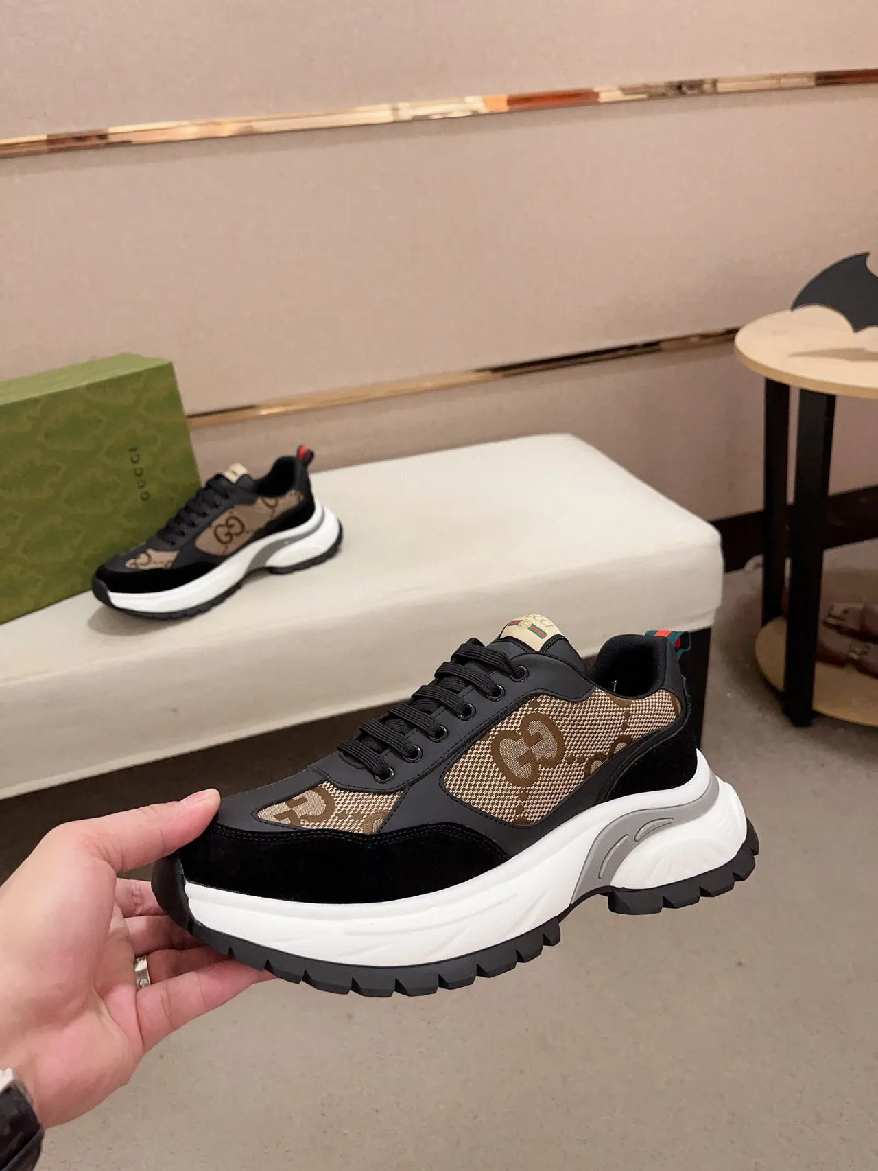 Gucci Rhyton Black and Beige GG Monogram Chunky Sneakers 3
