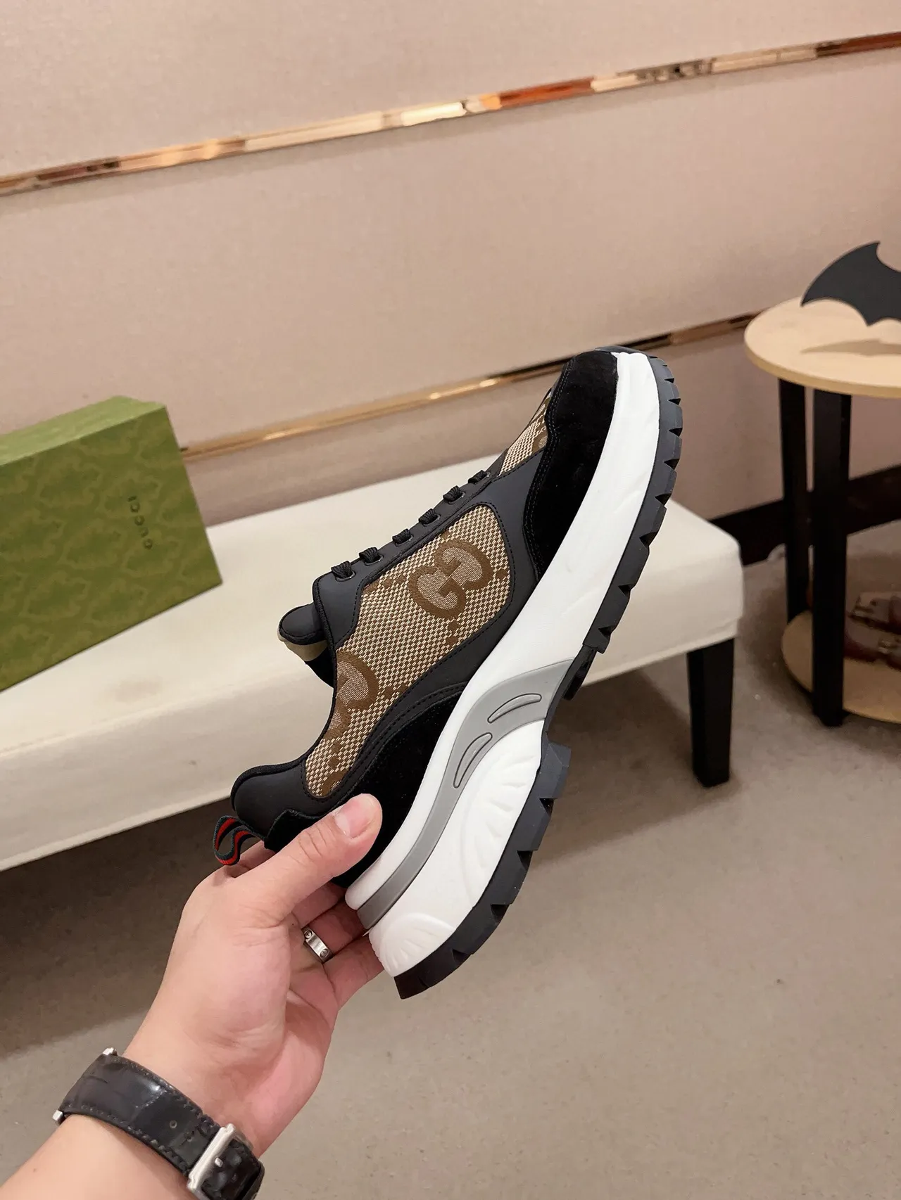 Gucci Rhyton Black and Beige GG Monogram Chunky Sneakers 5