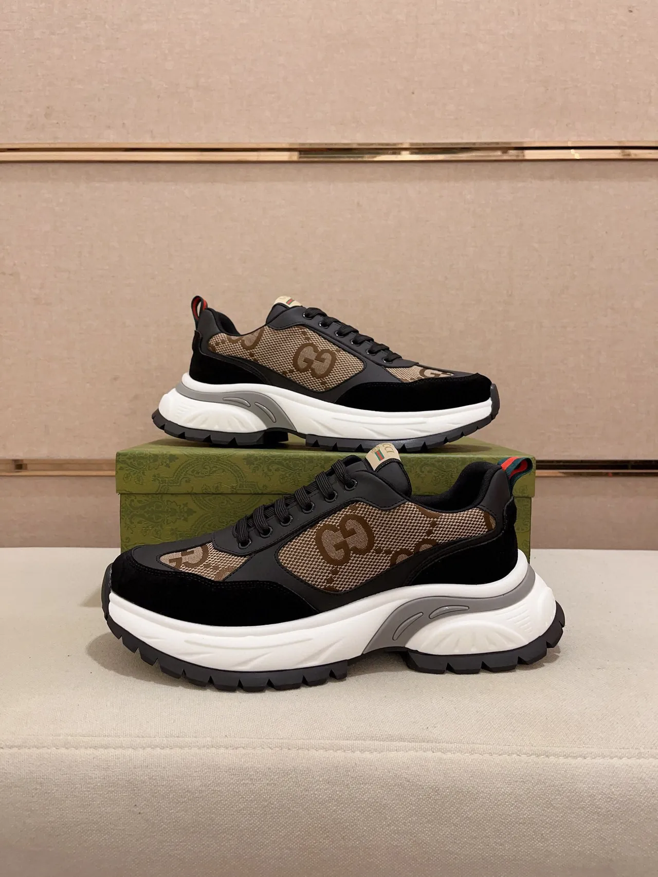 Gucci Rhyton Black and Beige GG Monogram Chunky Sneakers 7