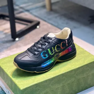Gucci Rhyton Black Multicolor Iridescent Logo Lifestyle Sneakers