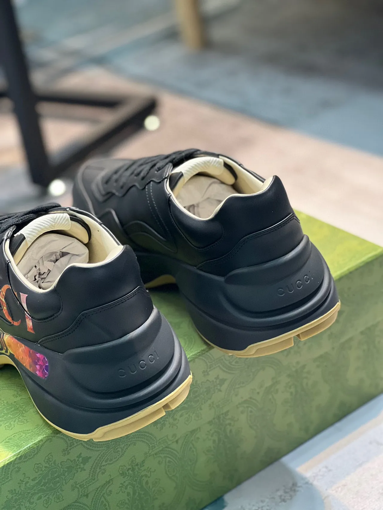 Gucci Rhyton Black Multicolor Iridescent Logo Lifestyle Sneakers 2